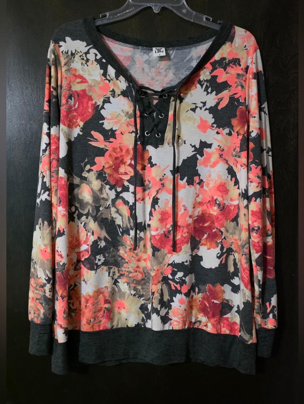 💢4For$20 Sewn In Love Coral Floral Lace-Up Women’s Top Size M